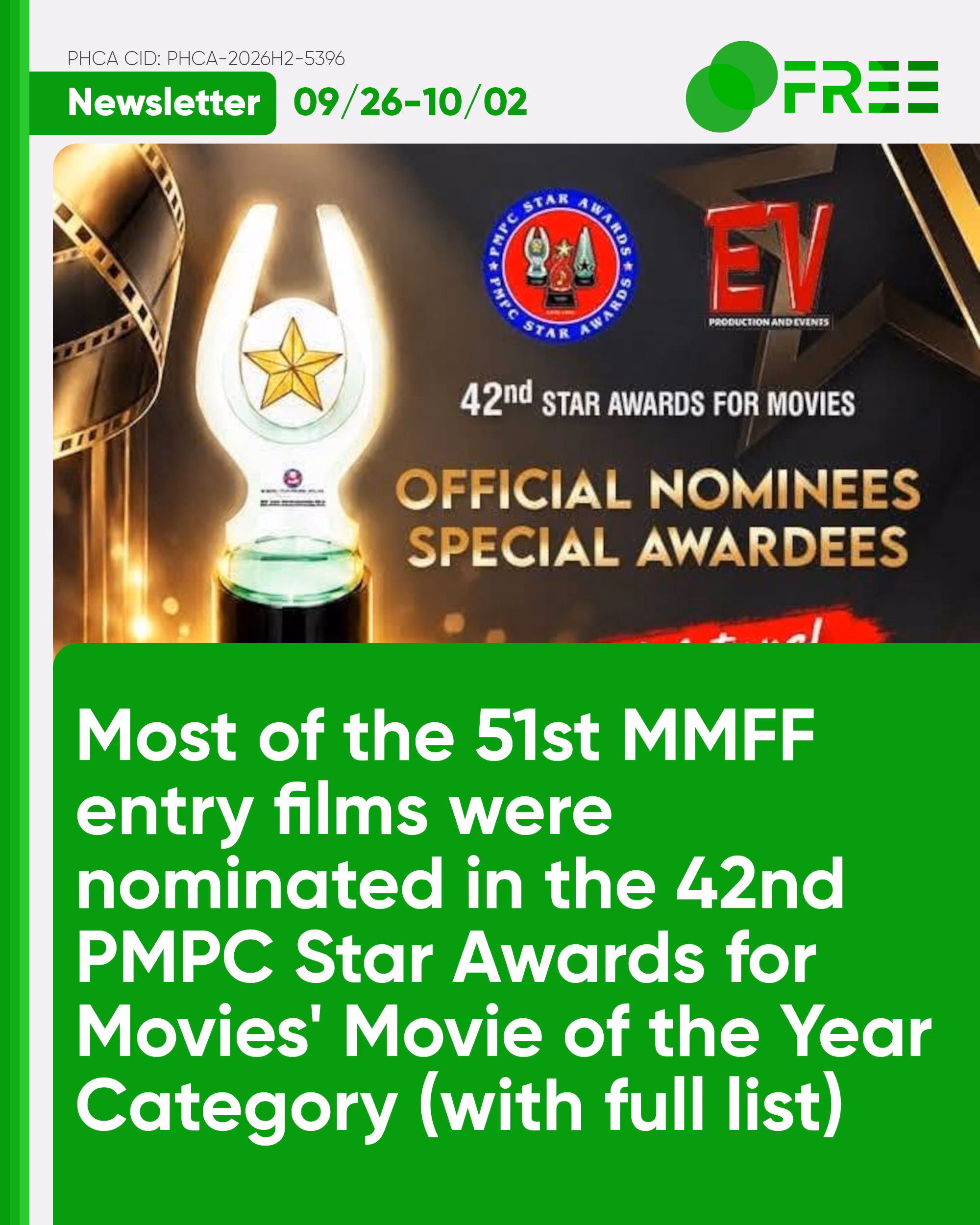 Newsletter (September 26, 2026): 42nd PMPC Star Awards for Movies.